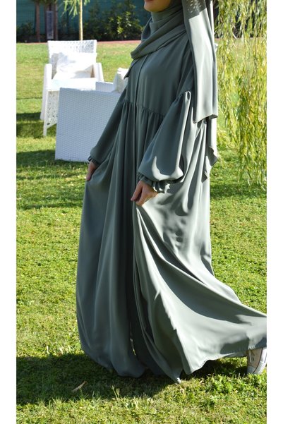 NAKŞİDİL Fresh Model Ferace Green with Robe