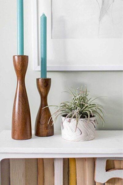 mebaconcept Doğal Ahşap Şamdan Seti – 17.5cm & 12.5cm, El Yapımı, Rustik Deko...