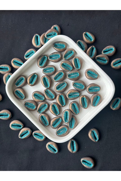 Bijumix Aksesuar 30 Adet Deniz Kabuğu Kahverengi Mavi Akrilik Plastik Boncuk