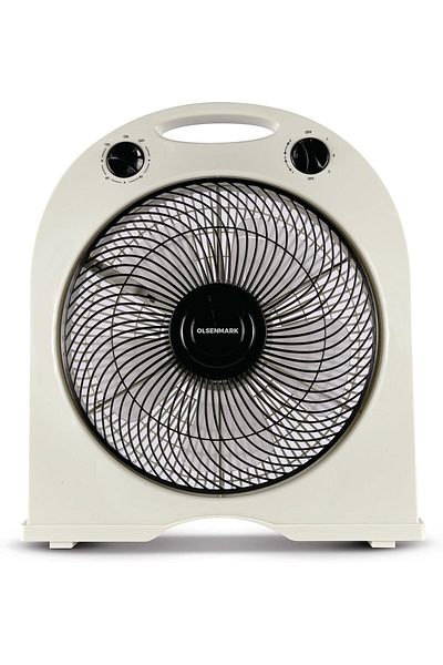 Olsenmark 12'' Box Fan | 3-speed Settings, 5 Blades, 120-min Timer, 360° Rotating Grill, 40w Motor