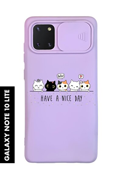 mooodcase Samsung Note 10 Lite Uyumlu Şirin Kedicikler Desenli Slider Kamera Korumalı Telefon Kılıfı