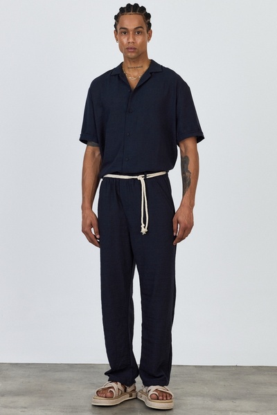 MADZEYMODA Premium Men's Summer Comfortable Fit Short Sleeve Shirt & Pants Bottom Top Navy Linen Suit Ls-5698