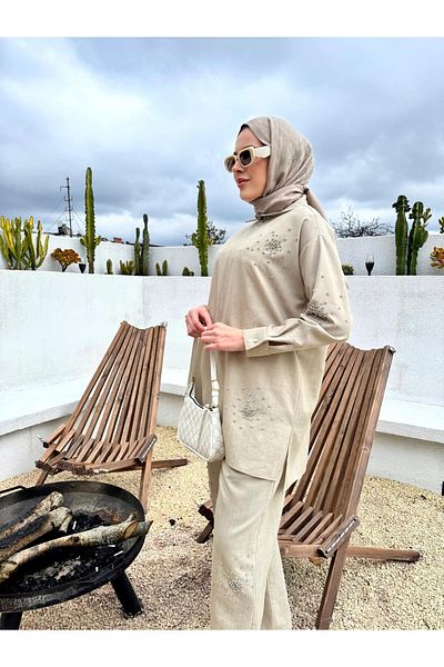 Moodbasic Stone Zippered Linen Suit-24655