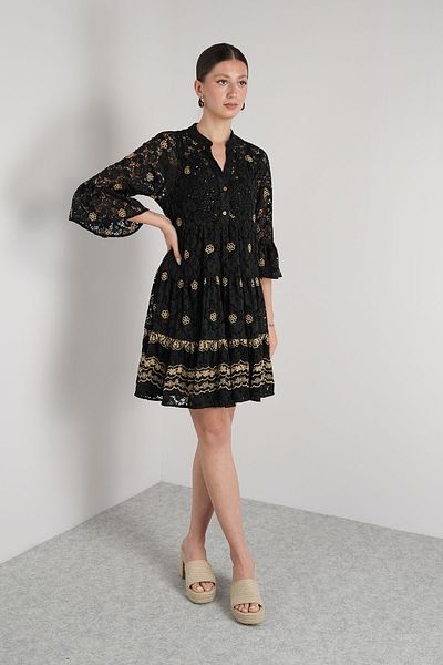 NAVAJO Lace Patterned Lined Black Dress – 100% Cotton – Standard Size (36-44)