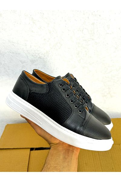 MerlitShoes Men's Black Lightweight Poly Stitched Sole Sports Shoes