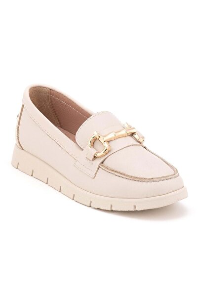 Venüs Agev Genuine Leather Orthopedic Women's Casual Ballerina Shoes Beige