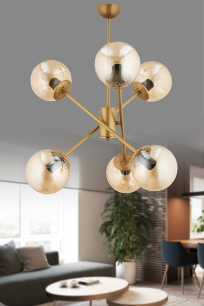 avimonaydınlatma TWİSTER 6'LI ESKİTME RENTE BAL RENK GLOB CAMLI MODERN SARKIT...