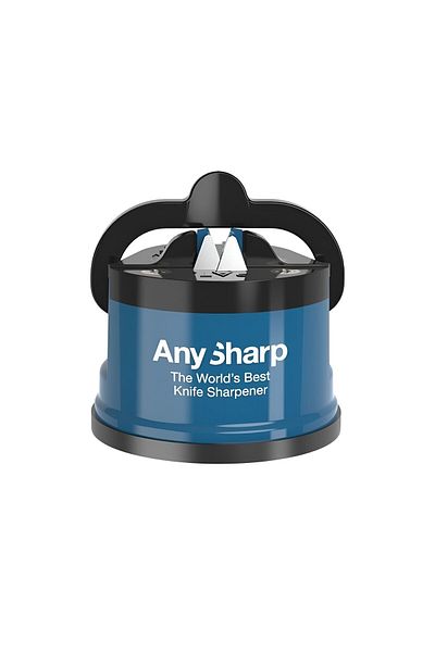 AnySharp Premium Kitchen Knife Sharpener Blue, Universal System, Vacuum Grip