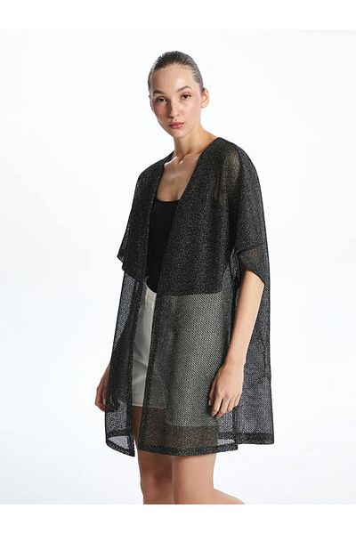 LC Waikiki Lcw Dream Black Shawl Collar Shiny Look Women's Kimono