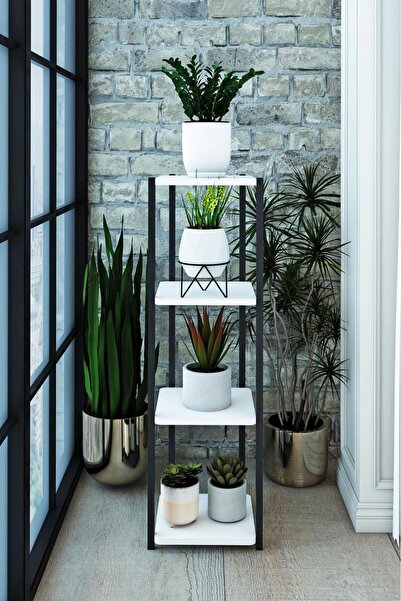 Mgr Office 4 Raflı Çiçeklik Saksılık Rafı Standı Dekoratif Çok Amaçlı Raf