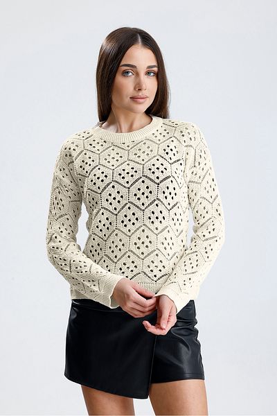 glztriko Women's Openwork Seasonal Honeycomb Patterned Cotton Blouse Knitwear Sweater Glz034