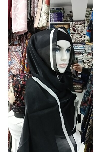 PİRAMİT Beyaz Çerçeveli Siyah Abiye Şal