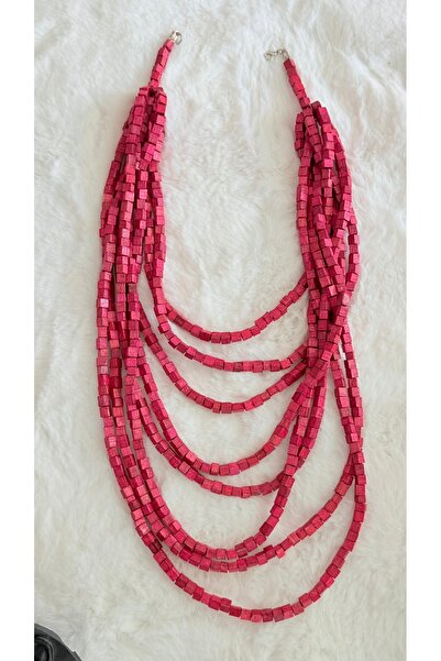 GM TAKI متعددة الخرز الخشبي قلادة الوردي