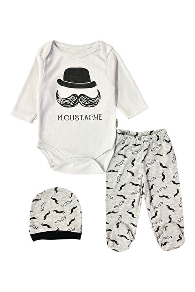Avşar Baby Mustache Patterned Best Top Quality 100% Cotton Domestic Production Bodysuit Set Models