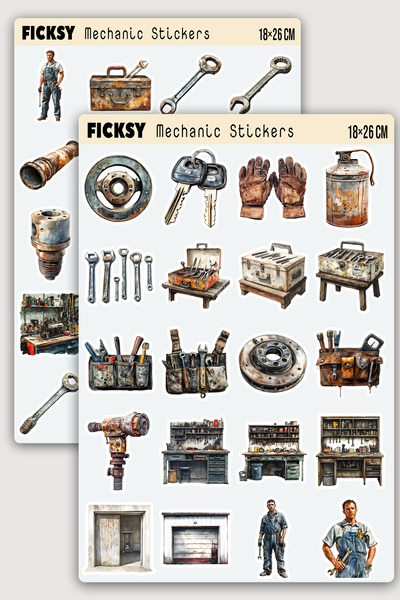 Ficksy Mechanic Tools and Gadgets Sticker Set - 40 Pieces of Sticker Decals