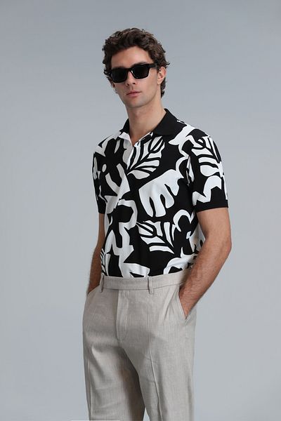 Lufian 111040169 Lindon Smart Polo Neck T-shirt Ανδρικό T-shirt Μαύρο