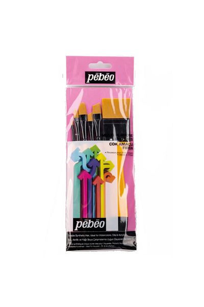 Pebeo 6-Piece Flat Cut Brush Set - Short Handle No:0-2-4-10-12-18