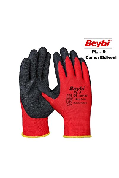Beybi قفازات عمل من النتريل بولي PL9 مقاس 9 أحمر أسود 12 قطعة قفازات زجاجية