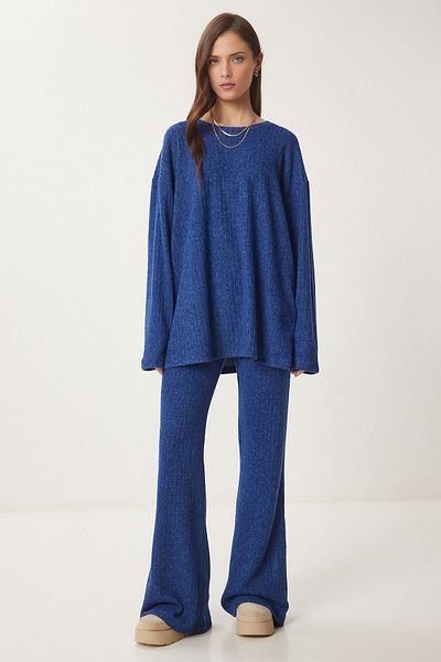 KURGAN TEKSTİL Women's Comfortable Corded Knitted Blouse Pants Set
