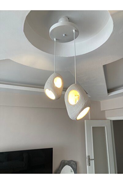 Aslan Retro Delikli Beton Sarkıt Avize 2 Li Set (27X 19 CM)