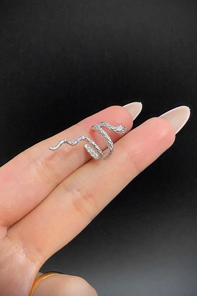 Blisse Piercing Silver Color Snake Figured Steel Ear Cuff Cartilage Earrings – Non-Perforated, Compression Use