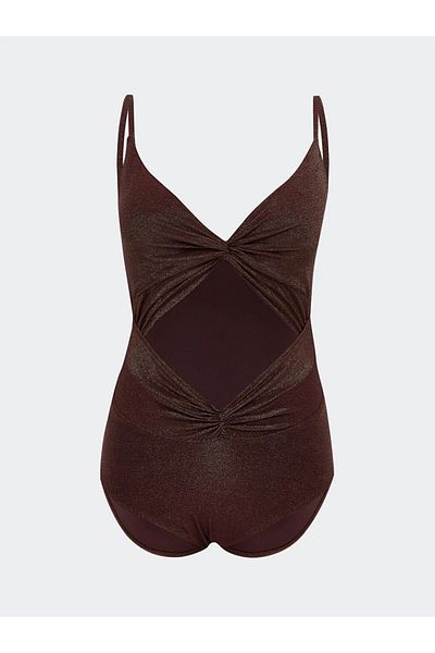 LC Waikiki Lcw Dream Brown V-Neck Shiny Look Women's Swimsuit