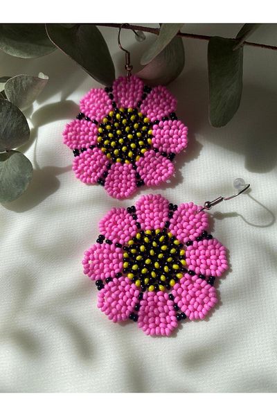 sabiha aksesuar Sand Bead Flower Earrings
