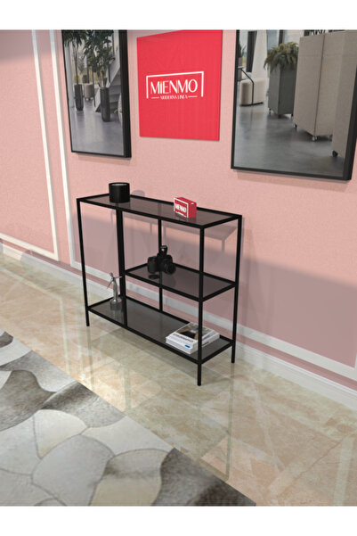 Mienmo Liora Metal Dresuar Dekoratif Çok Raflı Kahve Köşesi Konsol Siyah Füme...
