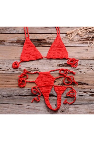 ZAHandmade Crochet Knitted String Thong Bikini Suit