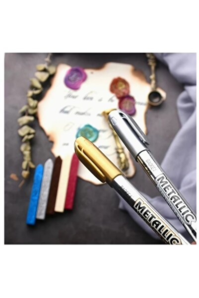 orco ( 1+1 ) 2 ADET ALTIN & GÜMÜŞ RENK METALİK KALICI KALEM DAVETİYE & ZARF Y...