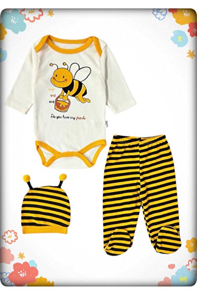 Avşar Baby Bee Patterned Best Top Quality 100% Cotton Domestic Production Bodysuit Set Models