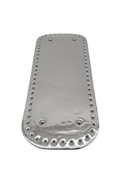 Nusrat Bilişim Geantă dreptunghiulară din piele lacuită strălucitoare 32x12 cm - culoare gri, bază metalică argintie