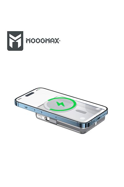MOOGMAX Trunk 10000mAh Magnetic Power Bank with 22.5W Fast Charging and 2 Built-in Cables, Supports 15W Wireless Charging – Silver