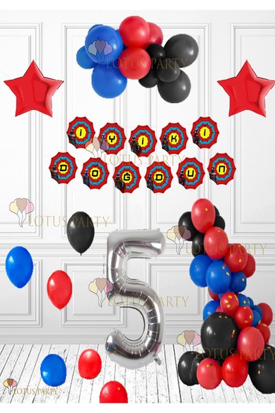 LOTUS PARTY Spider Themed Birthday Ornament - Spider Banner - Blue Red Black ...
