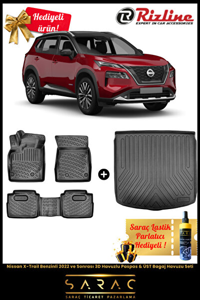 Rizline Nissan X-Trail Benzinli 2022 ve Sonrası Havuzlu Paspas & ÜST Bagaj Ha...