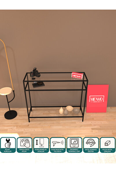 Mienmo Eira Metal Dresuar Dekoratif Çok Raflı Kahve Köşesi Konsol Siyah Şeffa...