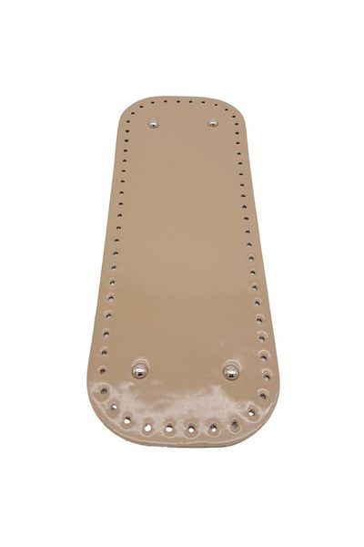 Nusrat Bilişim Geantă dreptunghiulară din piele lacuită strălucitoare 32x12 cm - culoare bej și bază metalică argintie