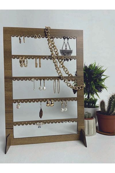 Sipylum Decorative Jewelry Earring Stand Rectangular Laser Cut, MDF