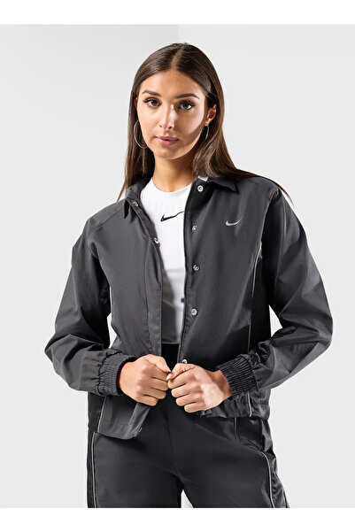Nike Sportswear Gel Woven Full Snap Closure Siyah Kadın Ceket