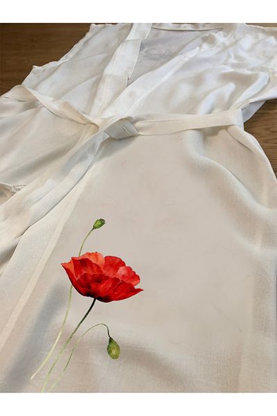 Kidilia Bamboo Sleeveless Peshtemal Kimono with Poppy Flower Design