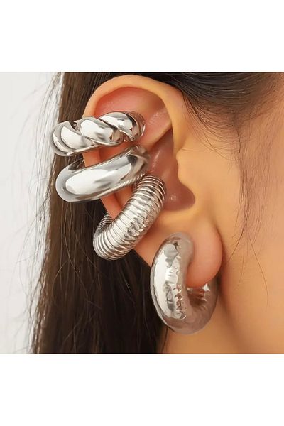 Accessories Vanilla Avenue 4'Lü Minimalist Oval Pattern Electroplated Daily Use Women Earrings Set