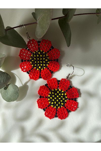 sabiha aksesuar Sand Bead Flower Earrings