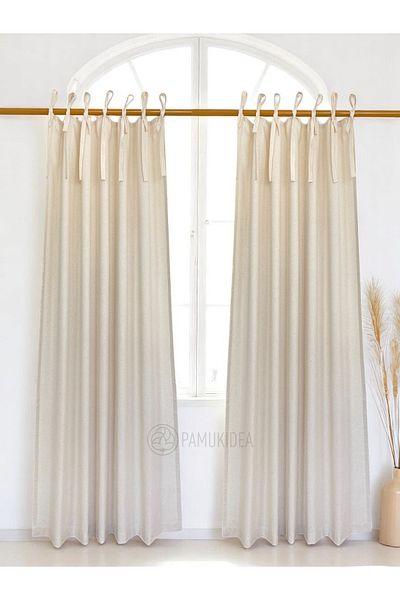 pamukidea Rustic κουρτίνα από κορδόνια απλό 100% βαμβάκι φυσικό λινό Buldan - Μονόφυλλο - (Εύρος X Μέγεθος)
