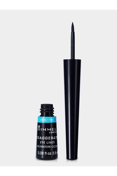 Rimmel Exaggerate Waterproof Liquid Eyeliner, Black. A Black Shade With A Glossy Finish.