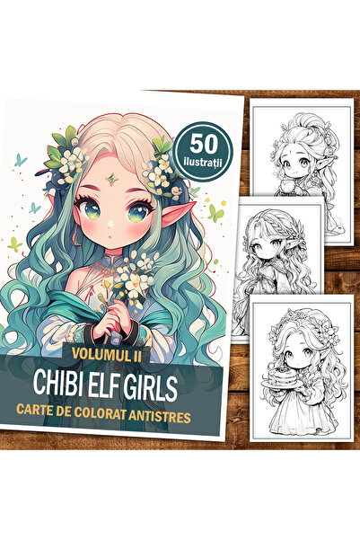 Legendary Gifts Anti-stress coloring book, 50 illustrations, Chibi Elf Girls