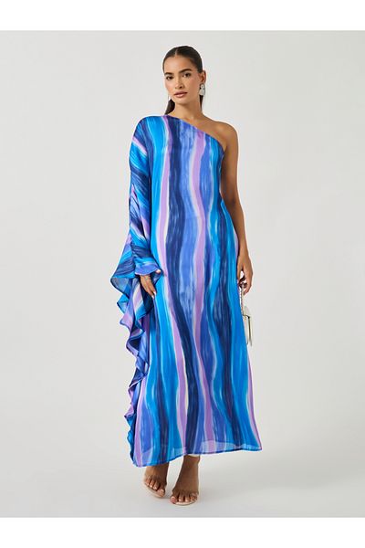 Styli Tie and Dye Print One Shoulder Neck Kaftan Maxi Dress