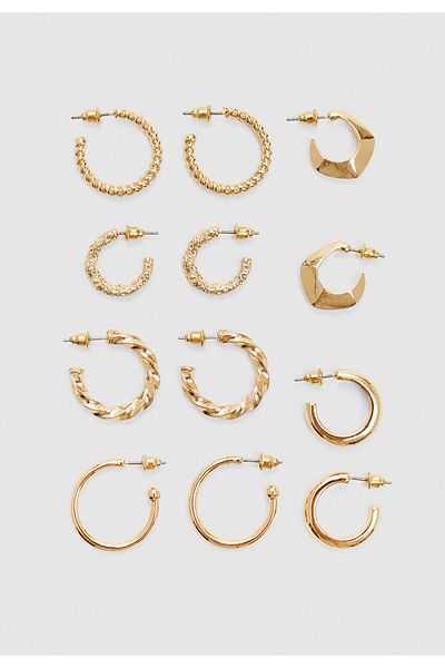 HISCOSMETIC Women's Gold - Gold Stylish Basic 6-Piece Double Earring Set