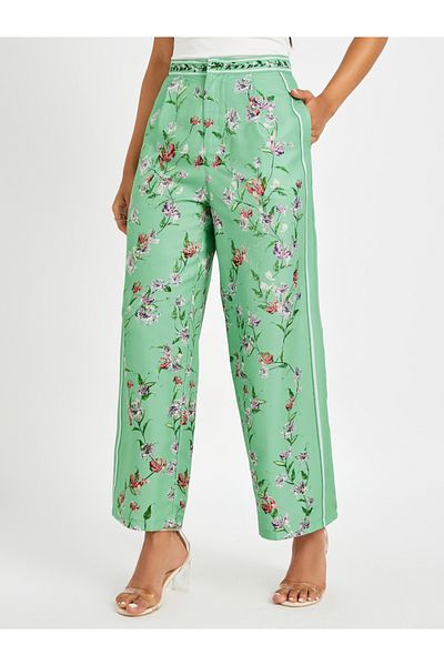 Styli Floral Printed Pleated Panelled Straight Leg Pants