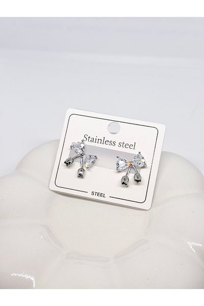 sulyra Steel Zircon Stone Bow / Ribbon Earrings
