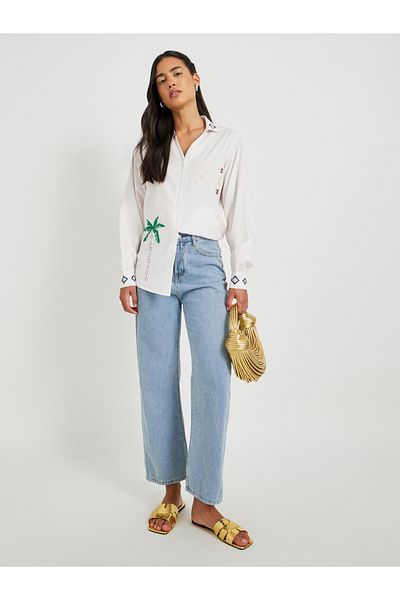 Styli Graphic Print Spread Collar Oversized Shirt